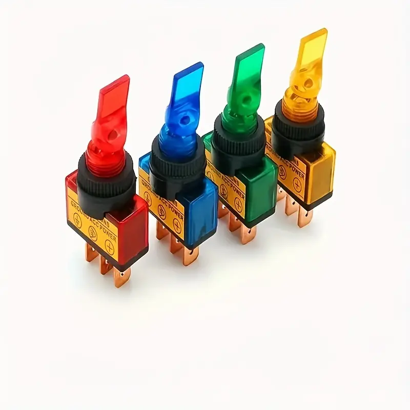 4pcs-Red Yellow Blue Long Handle Short Handle with Light Toggle Switch, On Off Control, Automobile Modified Switch, Rocker Switch, Insulated Plastic Shell, Anti-Static Switch, with Light Modification Switch, Racing Switch, Modified Headlight Switch