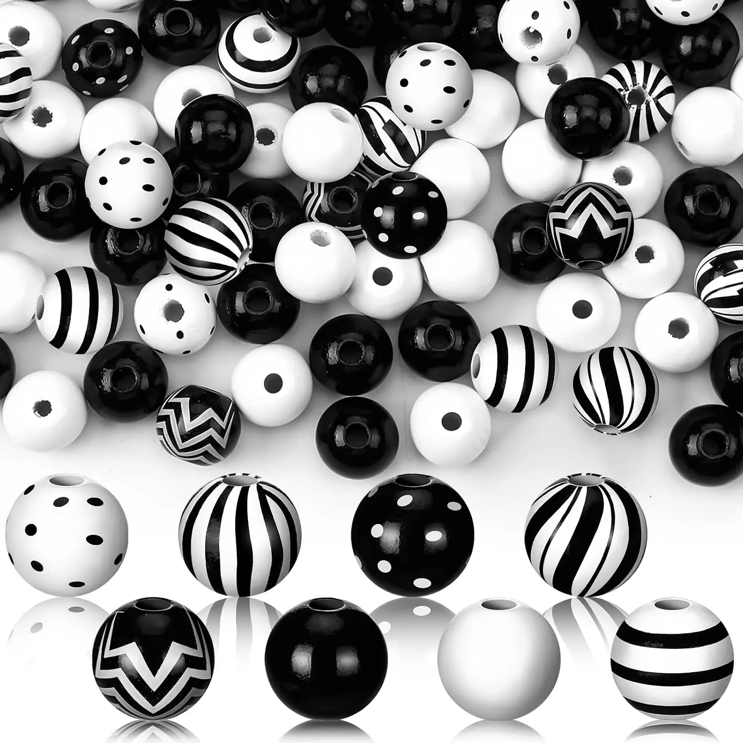 240 count Christmas Wooden Beads Bulk for Craft  Making Round 16mm Santa Peppermint Swirl Beads for DIY Garland Holiday Tiered Tray Tree Decor(Classic,)