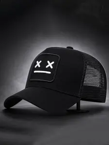Unisex Breathable Baseball Cap with Emoji Patch, Mesh Sun Hat for Men and Women, Adjustable Truck Driver Cap, Summer Outdoor Accessory