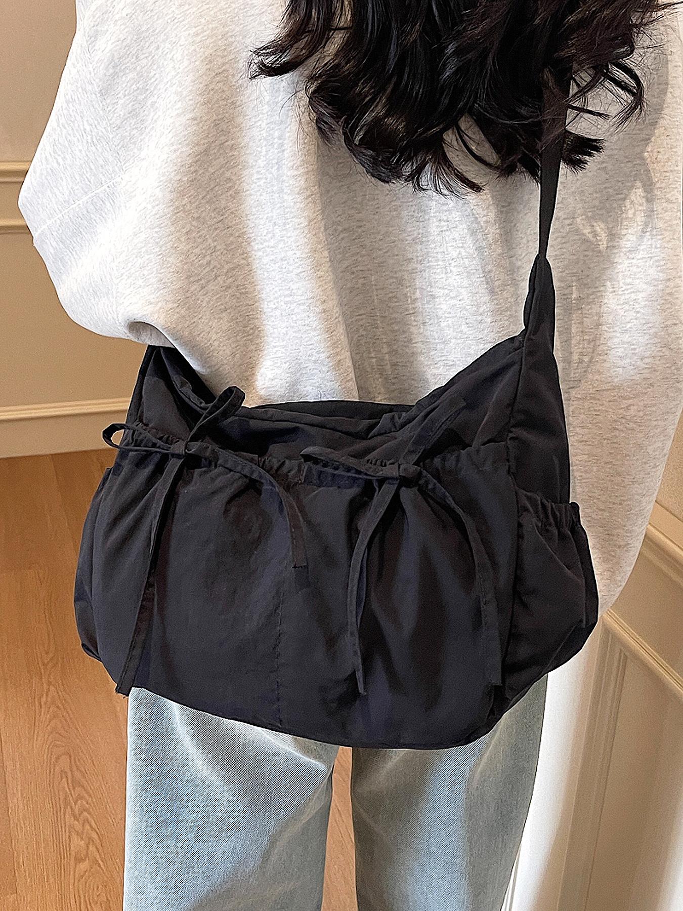 Simple and fashionable multi-color drawstring pleated bag, casual one-shoulder underarm bag, versatile exquisite bow design, niche personality messenger bag, suitable for students, office workers daily commuting, etc., Crossbody Tote Bag