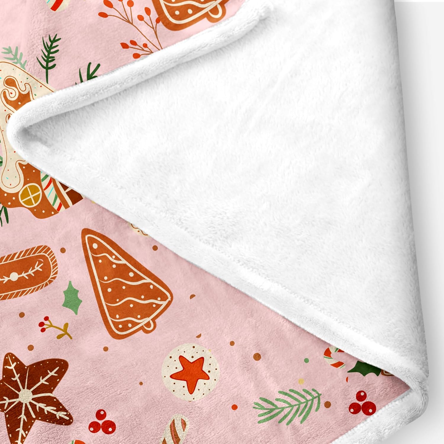 Pink Christmas Gingerbread Man Throw Blanket, Winter Cute Star Snowflakes Candy Cane Throws Blankets, Xmas Soft Lightweight Holiday Blanket for Couch Sofa Bed Chair Living Rooms Decor