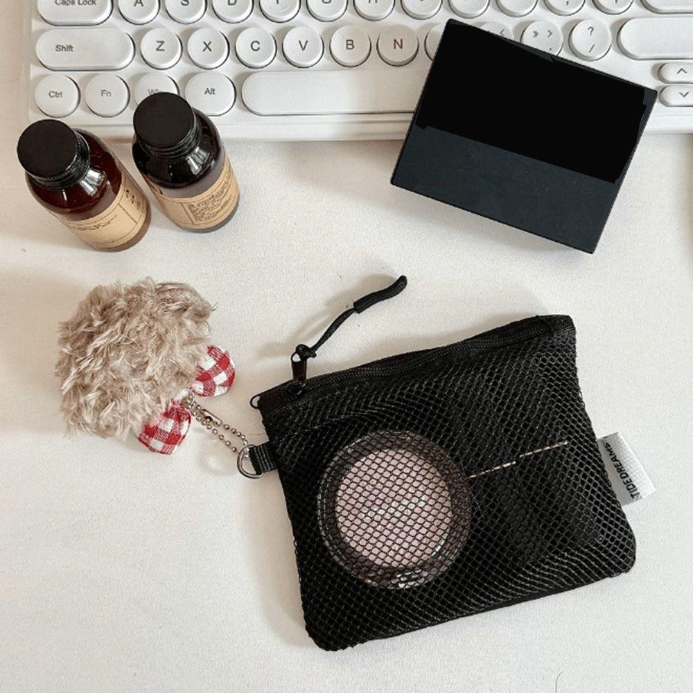 Double Zipper Mesh Storage Bag Double-layer Space Saving Portable Coin Purse Square Visible Travel Cosmetic Organizer Women