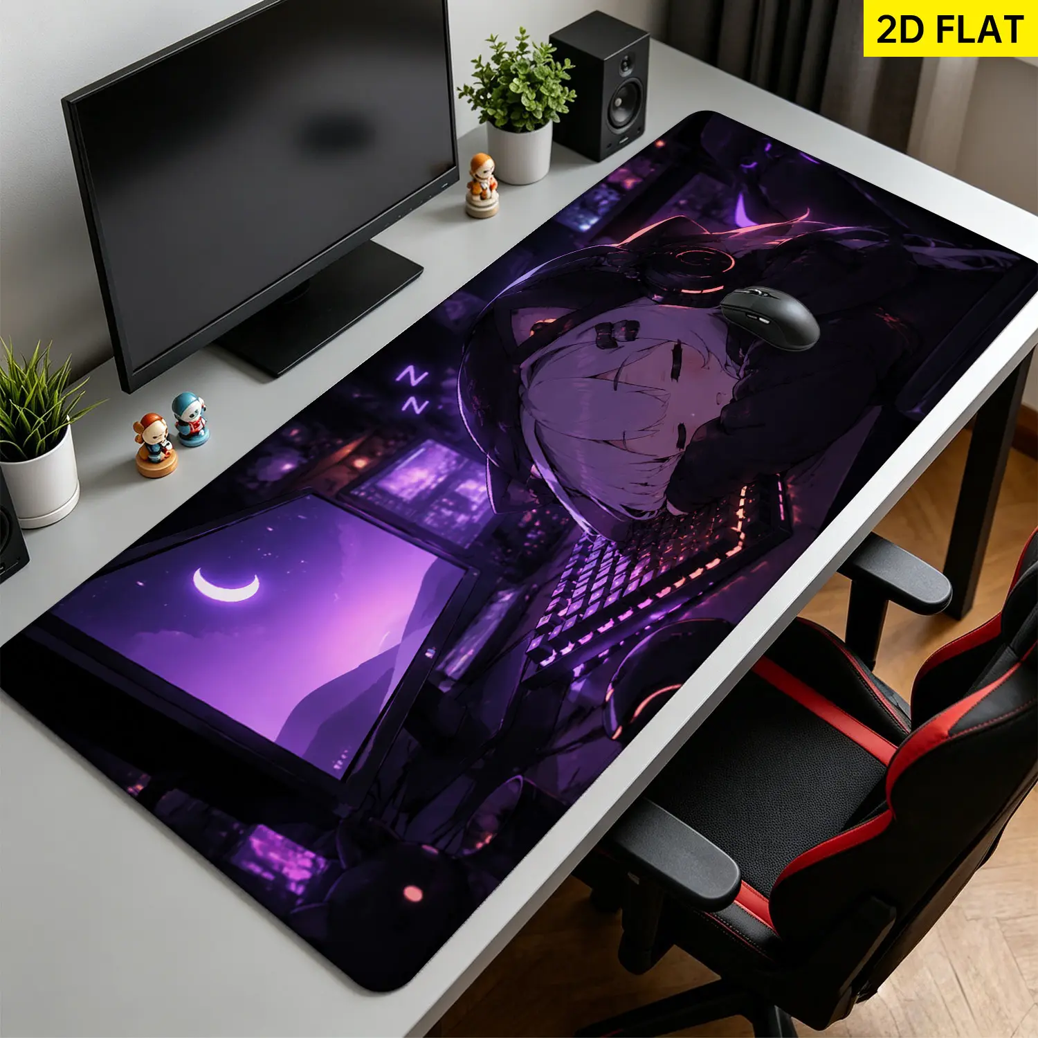 Anime Theme Extra Large Moonlight Night Scenery Mouse Pad, Anti-Slip Rubber Base, Multi-Size Lock Edge, Washable Desktop Protection Pad for Office & Gaming Desks, Gift for Loved Ones