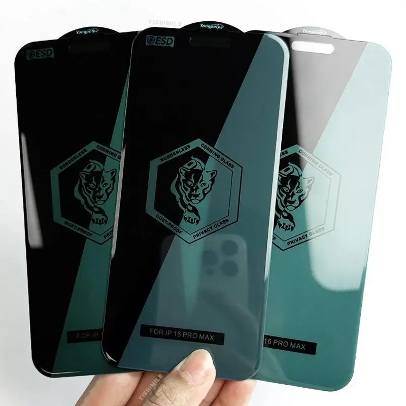 3pcs YISHIMILE Privacy Full-Arc Edge Tempered Glass Screen Compatible for iPhone 13/14/15/16/17 Pro /Pro/Plus/16e/17 Air/17e, Curved-Edge Design, Scratch Resistant Suitable for Smartphones, Privacy, No Black Border