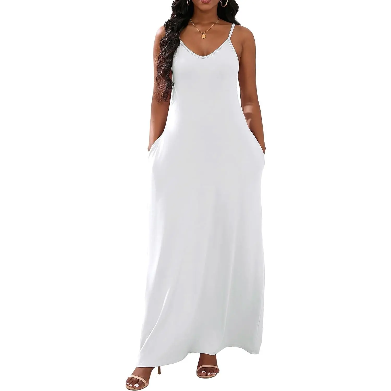 Womens Casual Fashion Sleeveless Plus Size Loose Long Sexy Maxi Dress with Pockets