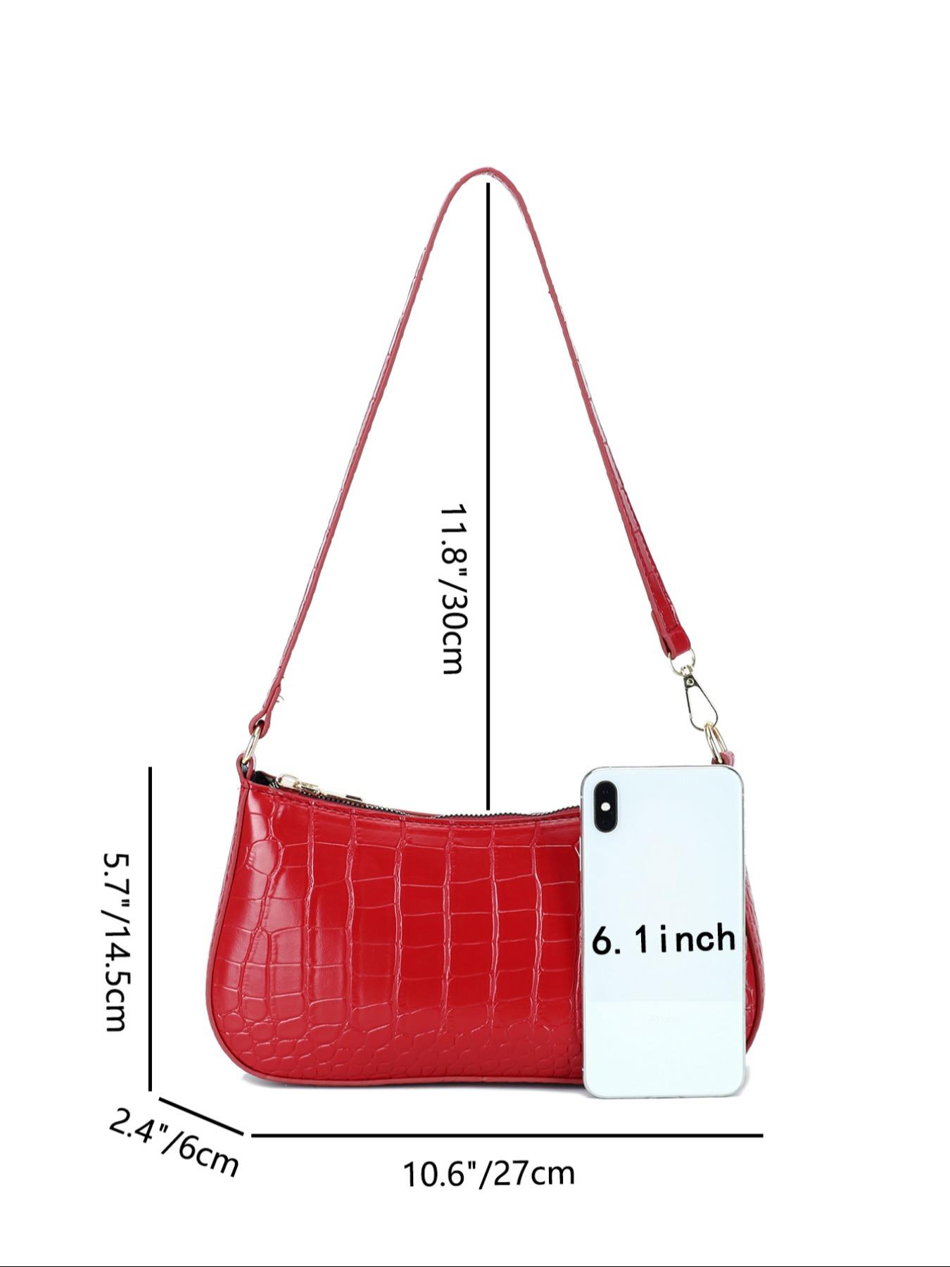 Women's Fashion Plain Crocodile Pattern Hobo Bag, Pu Leather Shoulder Bag with Adjustable Strap, Baguette Bag Gift for Girl Women, Fall Outfits, Fall Freshness