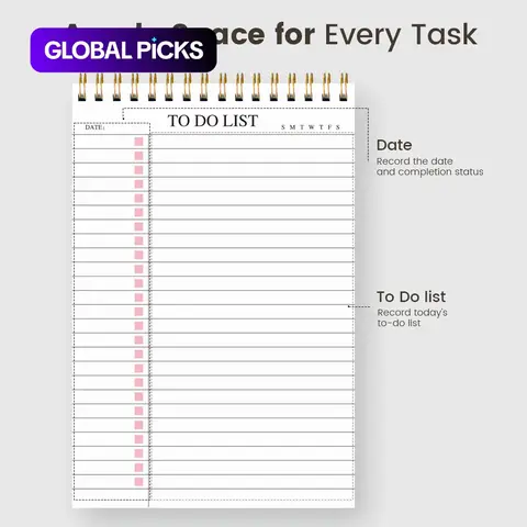 Minimalistic To-Do List Notepad, Spiral Bound Daily Planner, Task Organizer & Work Agenda Notebook, Productivity Day Planner, Office Stationery Planner #GLOBAL PICKS