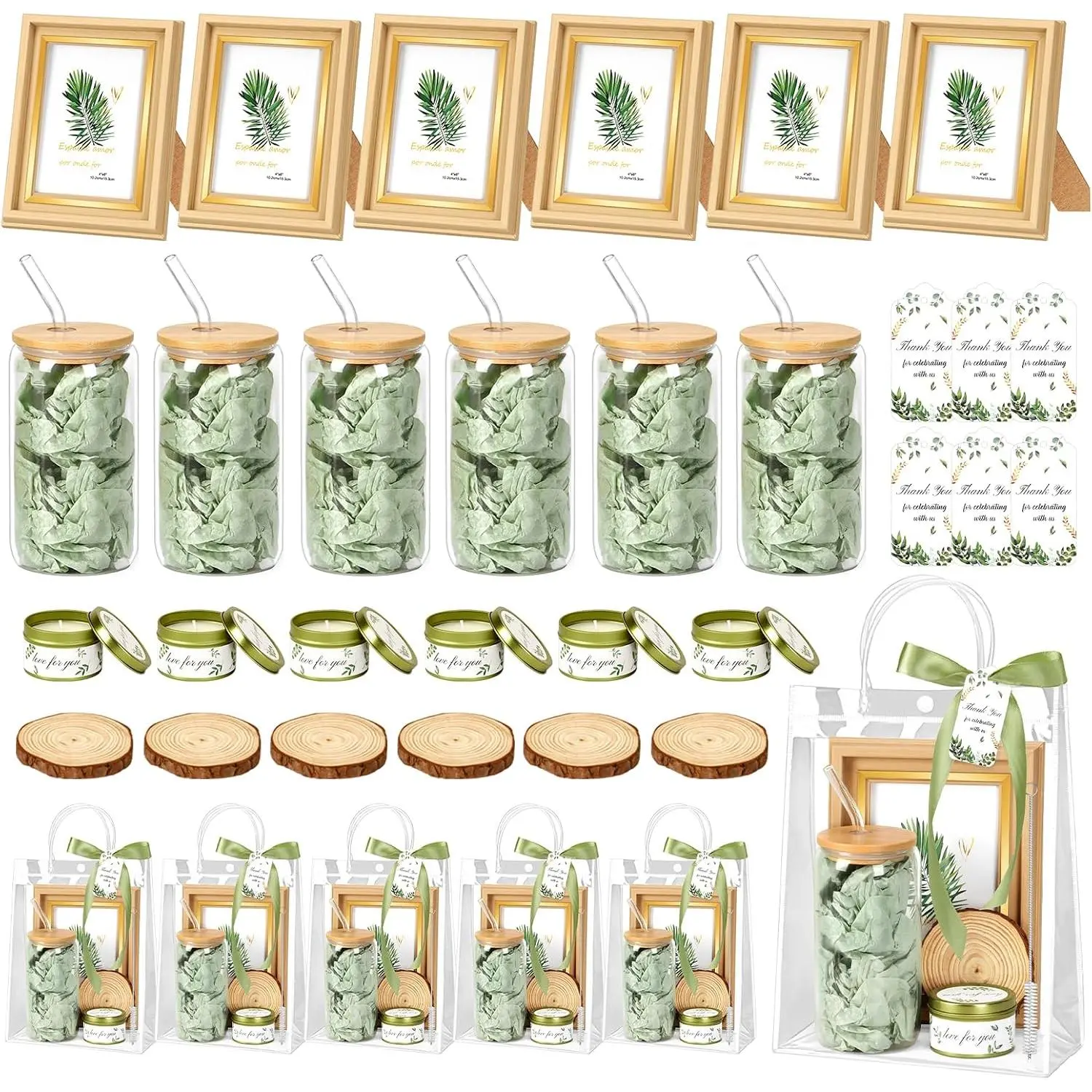 6 Sets  Shower Prizes for  Winners  Set Wedding Bridal Shower Favors Including Glass Tumblers Picture Frames Scented Candles Coasters, Party Favors for  Winners Adults Guests Prizes