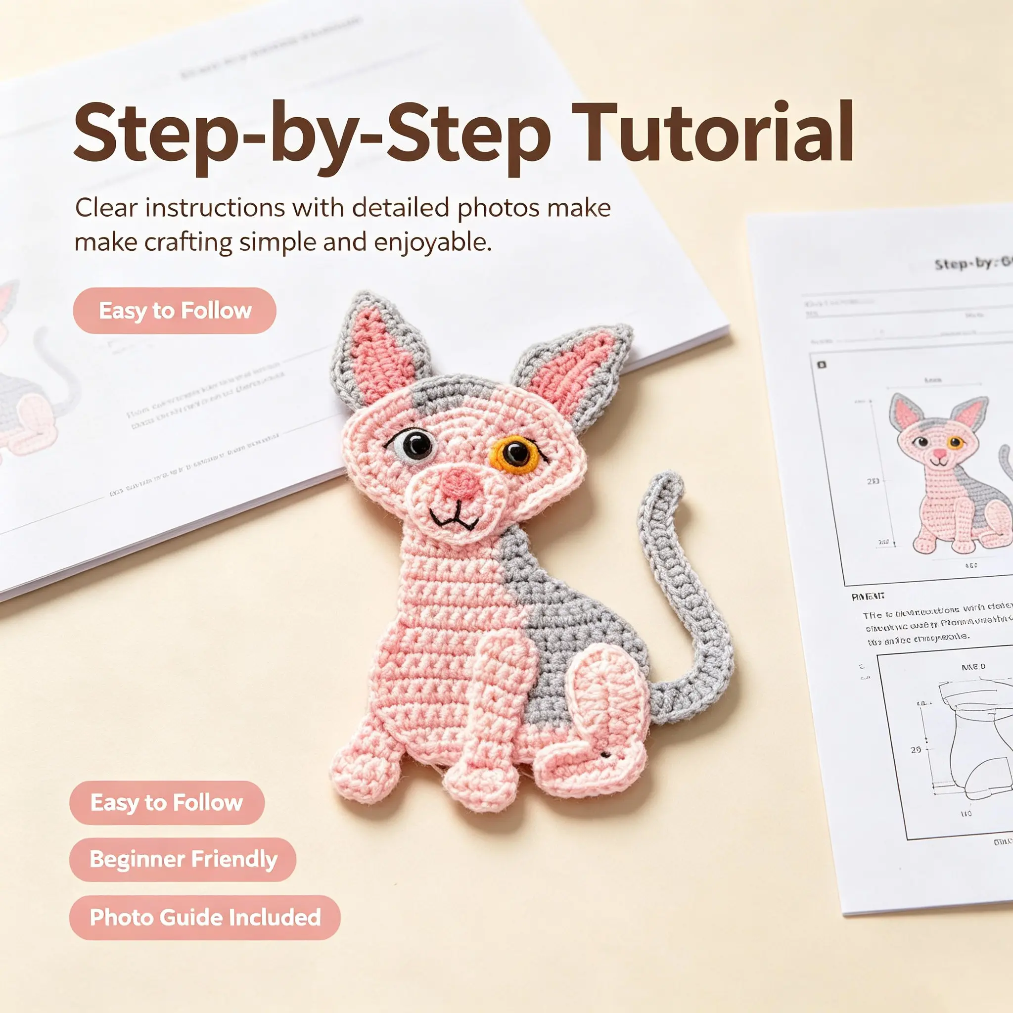 Beginner Crochet Kit with Pdf Tutorial, DIY Animal Sticker Set, Perfect Gift for Birthdays, Valentine's Day, Halloween, Christmas