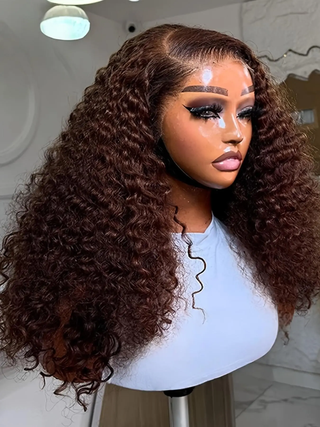 Deep Wavy Lace Front Wig, Soft Glue-Free Short Curl Hairpiece, 26 Inches Long, 180% Density, Heat-Resistant Fiber, Lace Synthetic Wig, All Seasons