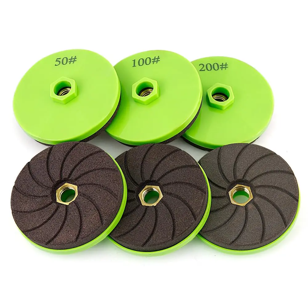 4-Inch Diamond Polishing Abrasive Pads, 3-Pack 50/100/200 Grit Angle Grinder Accessories for Tile, Marble/Granite, Chamfering, Edge Shaping