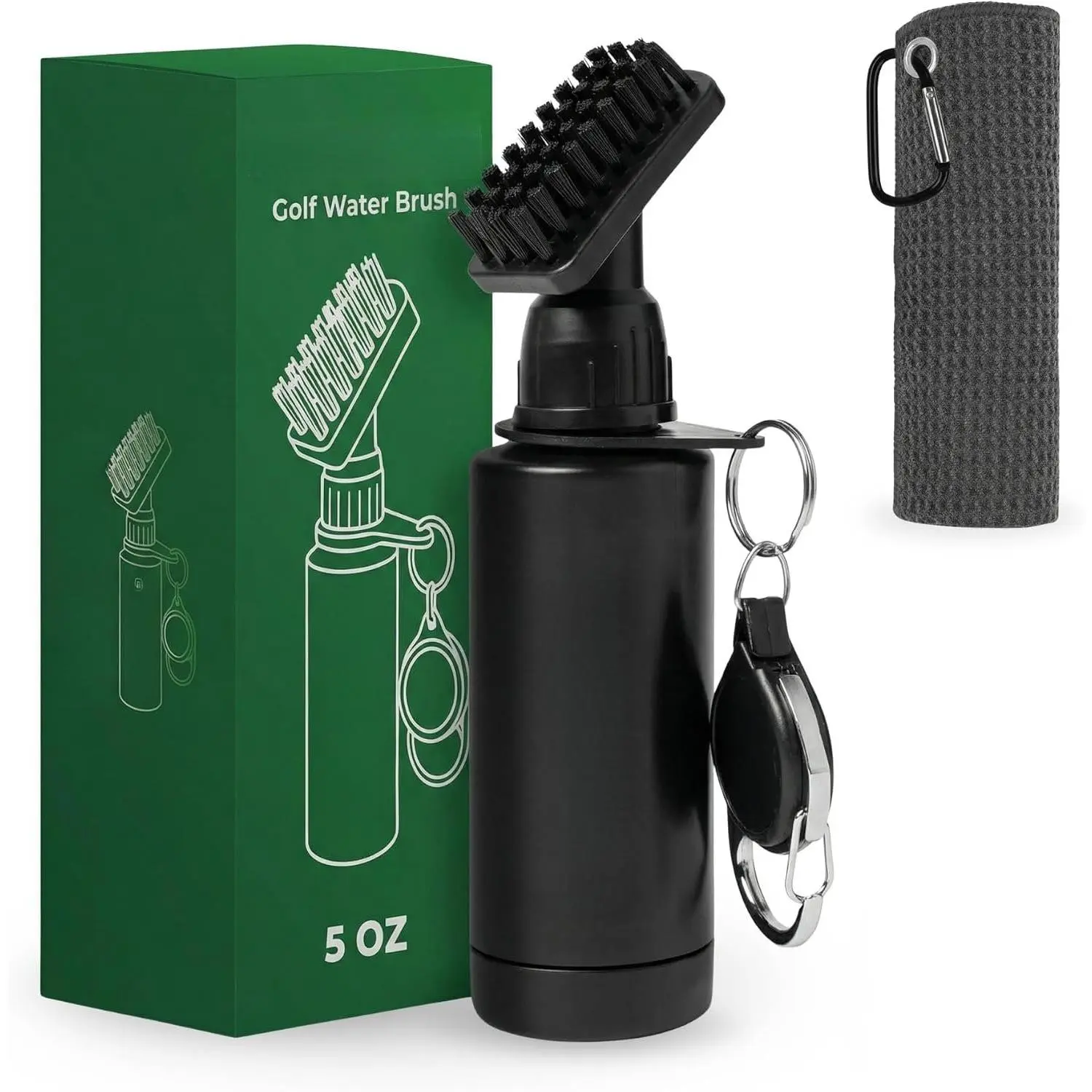 Golf Club Brush Cleaner - Water Bottle 7.5 Inches Holds 4 Ounces of Water - 45cm Retractable Clip - Club Cleaner - Essentials Golf Accessories for Men and Women