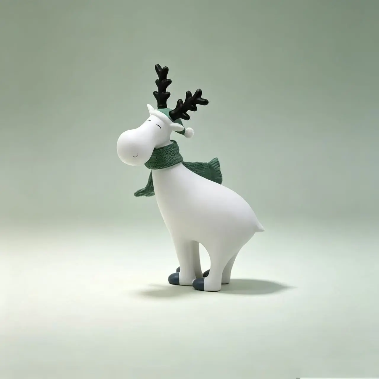 Cute Reindeer Resin Ornament with Scarf & Mini Xmas Hat, Minimalist Christmas Decor, Winter Holiday Home Display, Xmas Gift