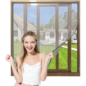 Adjustable DIY Magnetic Window Screen Max 55” x 36” Fits Any Size Smaller with Gray Frame Fiberglass Mesh