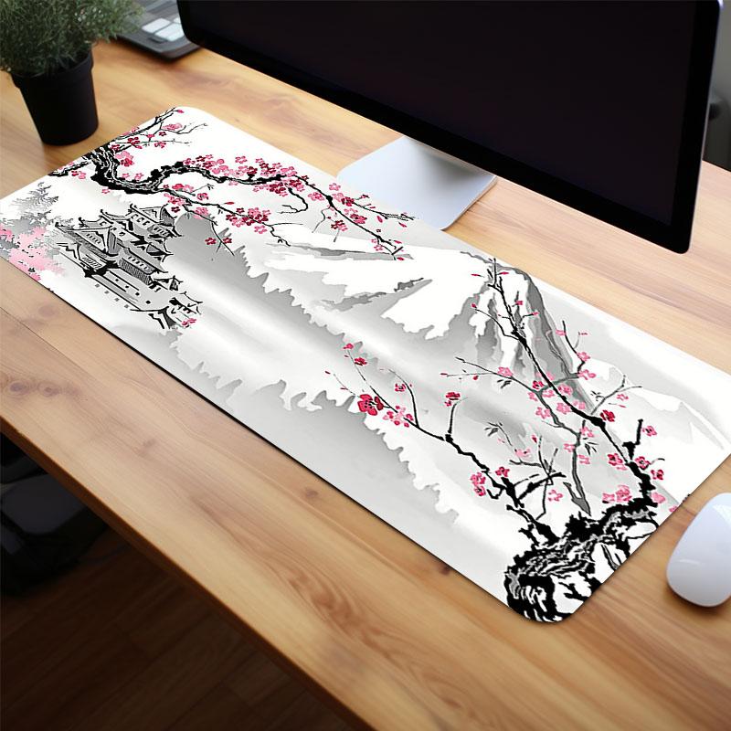 Large Gaming Mouse Pad with Non-slip Rubber Base, 1 Count Cherry Blossom Pattern Desk Mat, Computer Keyboard Pad, Washable Rubber Mouse Pad Perfect for Gamers Office Workers & Home