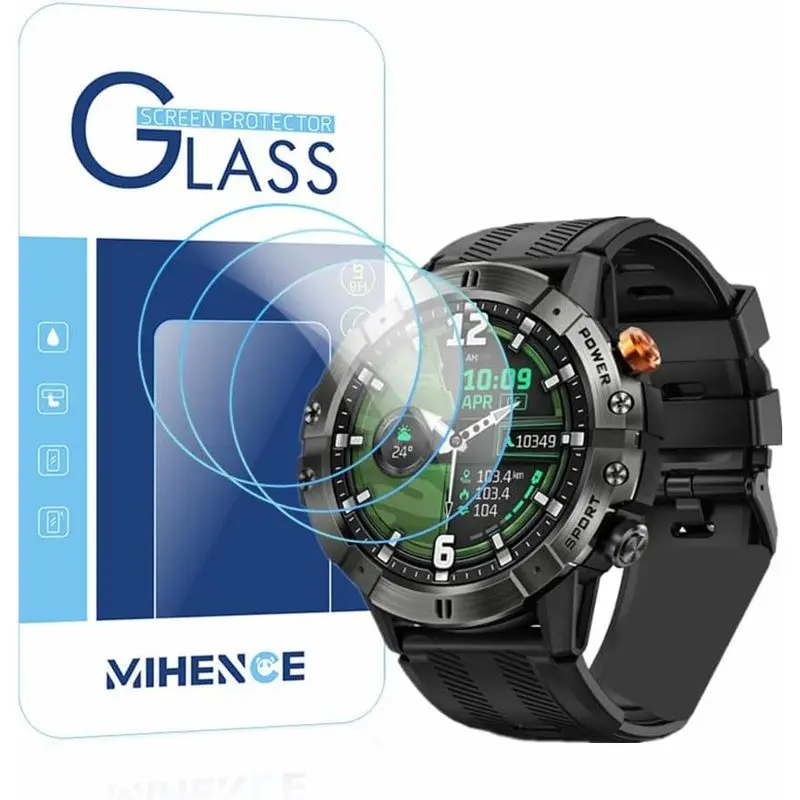 AK57 1.52-inch smartwatch screen protector, 9H tempered glass protective film, compatible with DEKELIFE 1.52-inch military smartwatch AK57 [3-piece set]