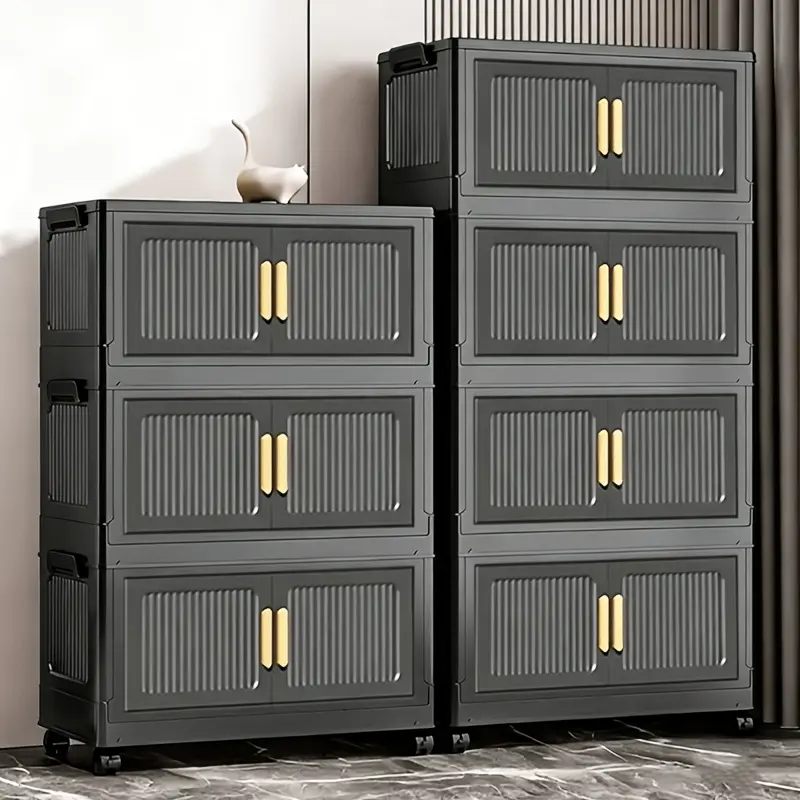 6/5/4/3-tier no-installation folding plastic storage cabinet, multi-tier with wheels, mobile storage cabinet for home use, bedroom bedside table, living room balcony clutter organization cabinet, rental housing storage cabinet