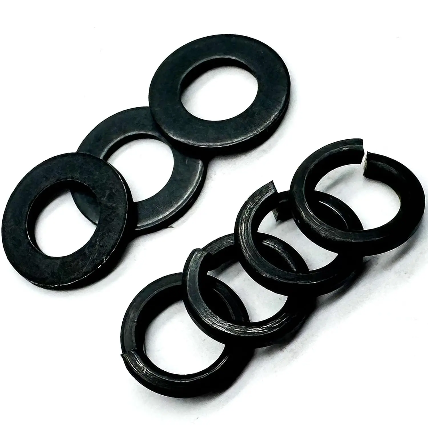 100Pcs Steel Fasteners, 50Pcs M8 Flat Washer, 50Pcs M8 Split Lock Washer, Black Oxide Finish Metric