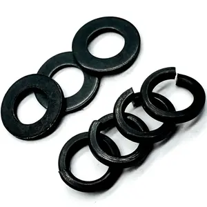 100Pcs Steel Fasteners, 50Pcs M8 Flat Washer, 50Pcs M8 Split Lock Washer, Black Oxide Finish Metric