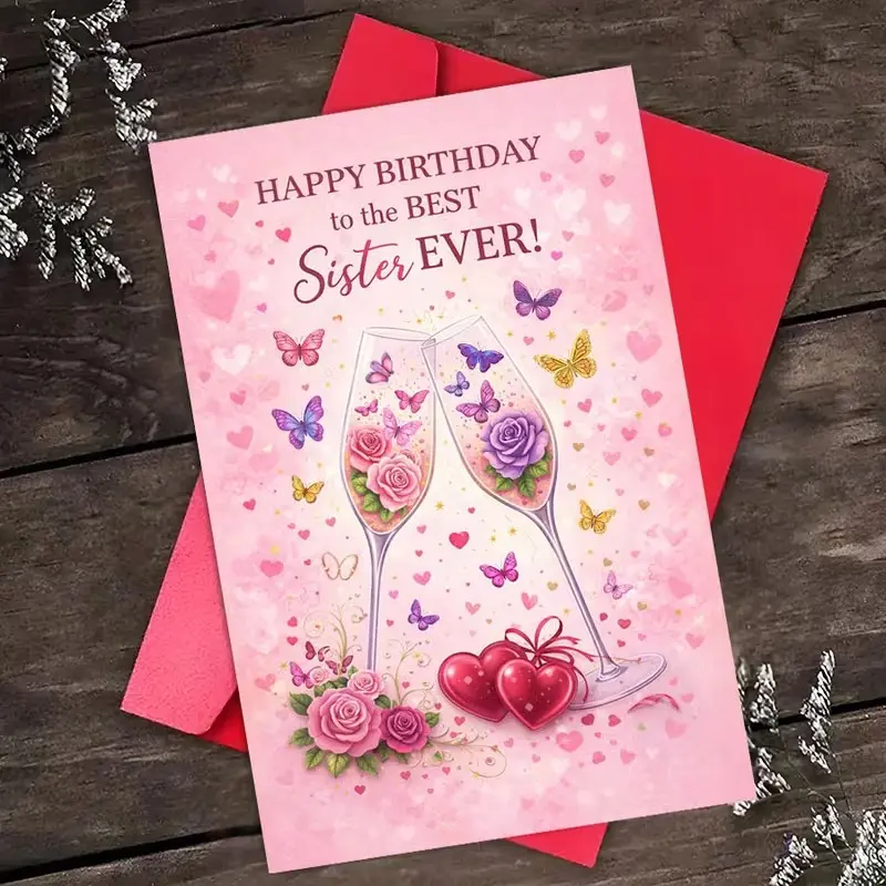 Happy Birthday Card for Best Sister, Elegant Floral Design with Butterflies, Includes Envelope, Perfect for Special Day Wishes