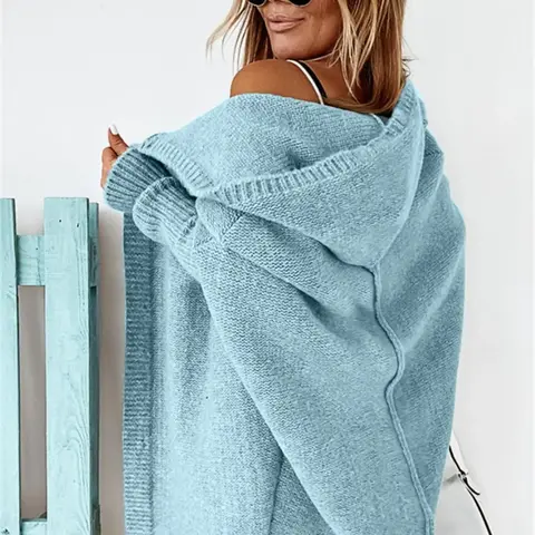 Women's Plain Basic Drop Shoulder Hooded Midi Without Top, Casual Chic Lady Fashion Style Long Sleeve Open Front Knitting Knitwear Fit for Daily Outdoor Wear, Women Knitwear Warm Casual Knitwear Womenswear