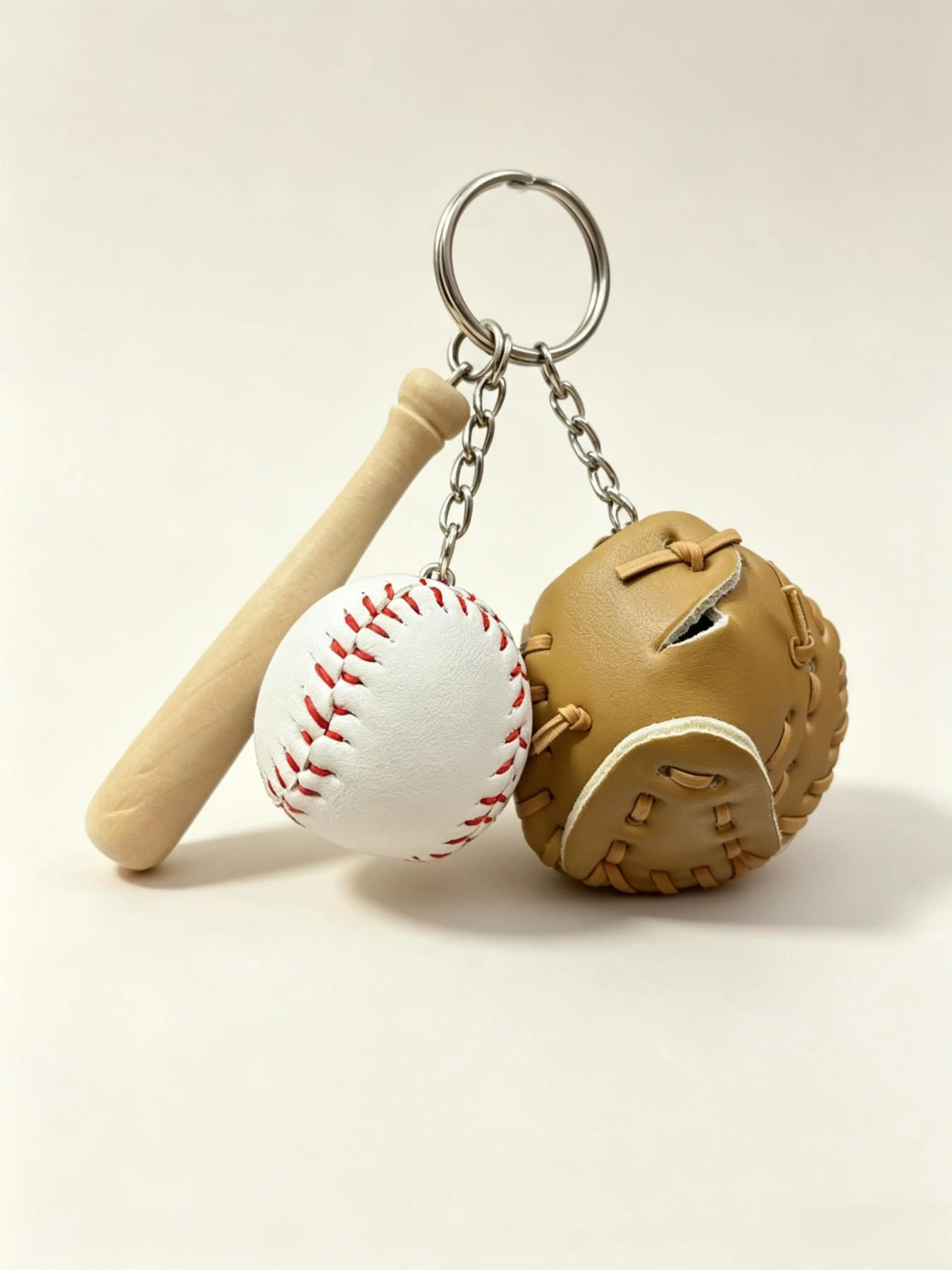 Mini Baseball 3-Piece Set Pendant, PU Leather Baseball Glove Keychain, Keychain Charm, Key Rings For Car Keys, Sporty Multi-Layer Chain Ornament, for Backpack, Sports Bag, Car Key Decoration