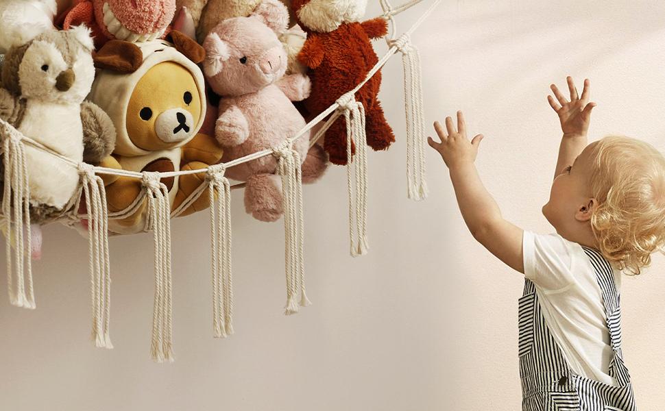 Stuffed Animal Storage Hammock or Net Corner - Large Hammock Net for Stuffed Animals Room Decor - Cute Stuff Animal Organizer Plush Holder - Nursery Essentials Wall Bedroom Home Decor