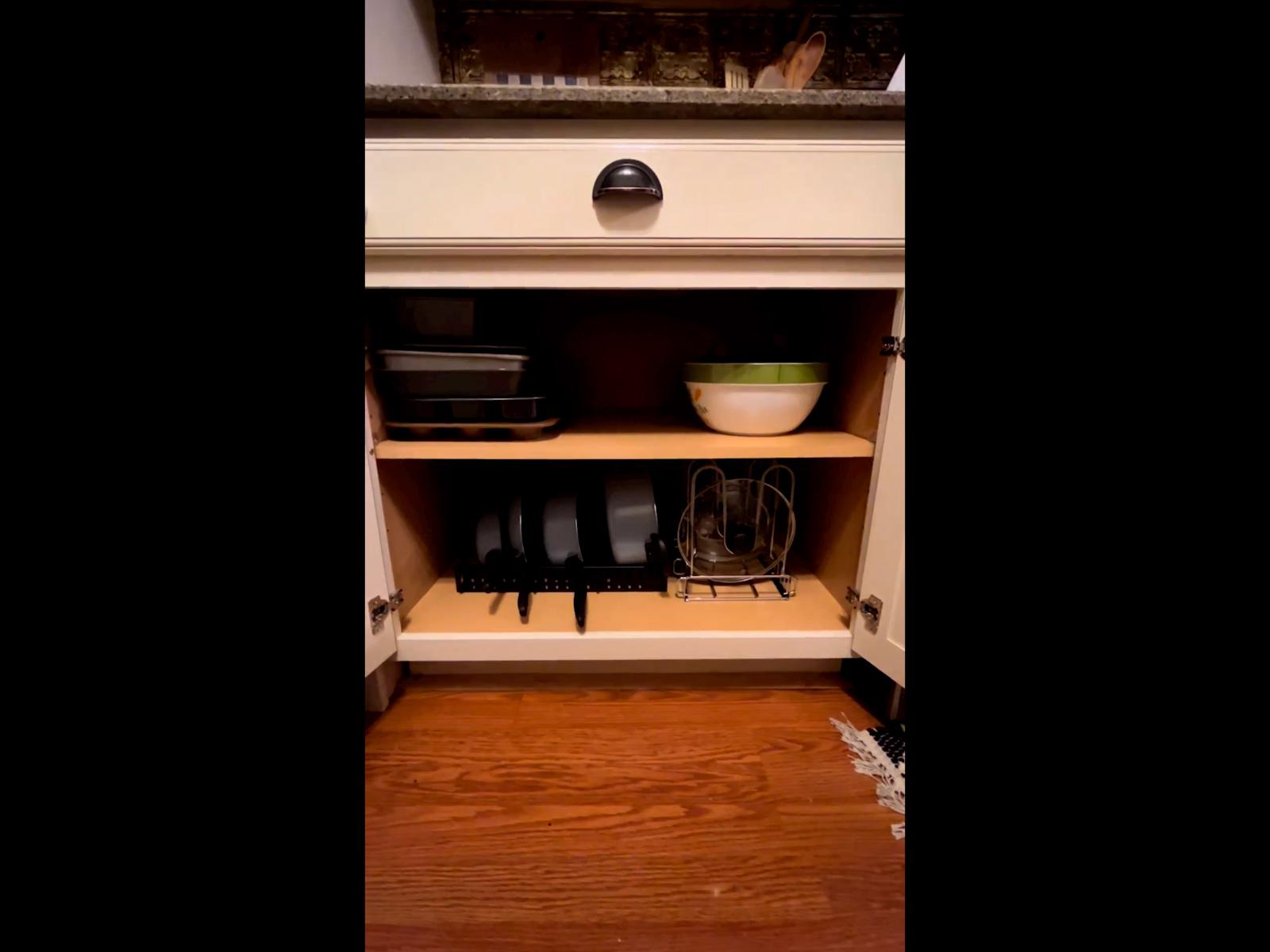 Pots and Pans Organizer for Cabinet 16.61 Height, 8 Tier Pot Organizers Rack with 3 DIY Methods, Adjustable Pan Organizer under Cabinet Kitchen Organization and Storage