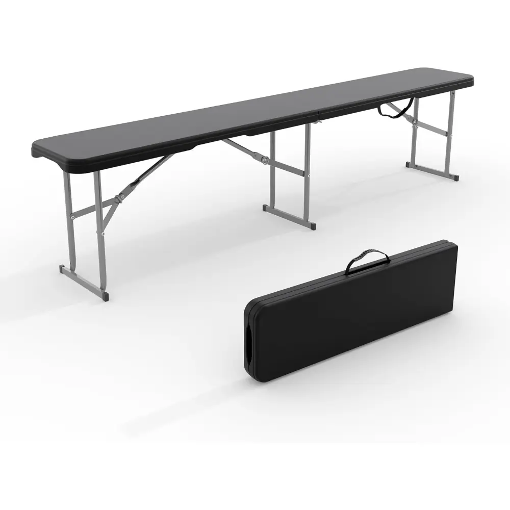 Gaomon 6FT Folded Plastic Portable Bench with Carry Handle, Multiple Seats | For Outdoor Picnic, Indoor Dining, Black