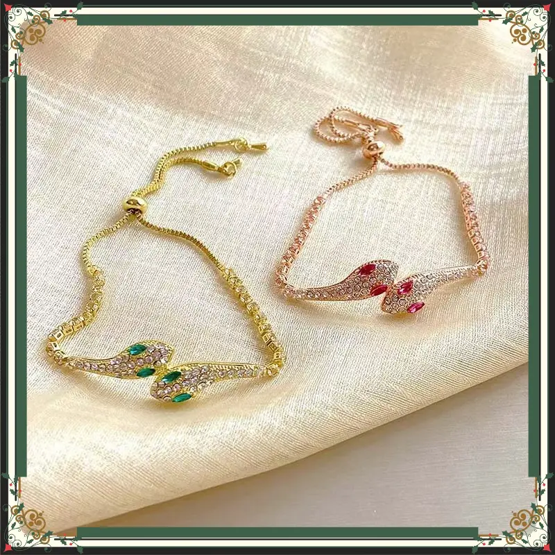 Classy Snake-Shaped Bangle with Zircon Stones for Women, Luxury Niche Daily Wear Jewelry, Adjustable Cuff Bangles, Unisex