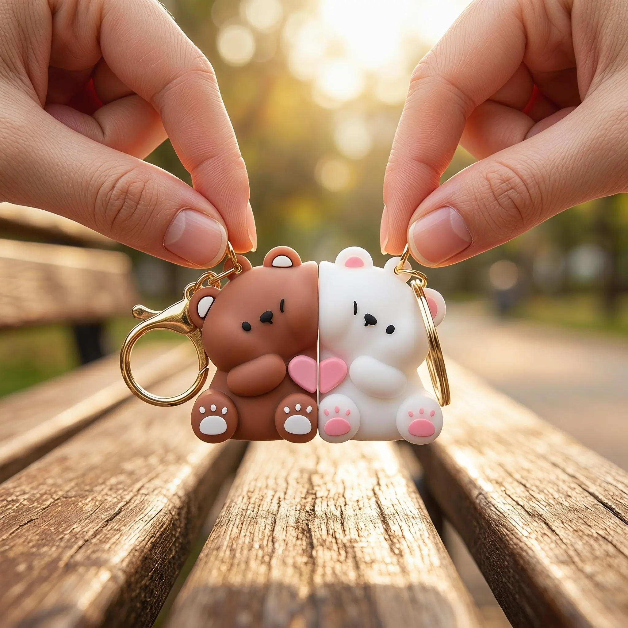 2pcs Cute Bear Magnetic Couple Keychain -  Men Women, Bag, Car, Suitable  Valentines Birthday, Back To School, Party Gifts for