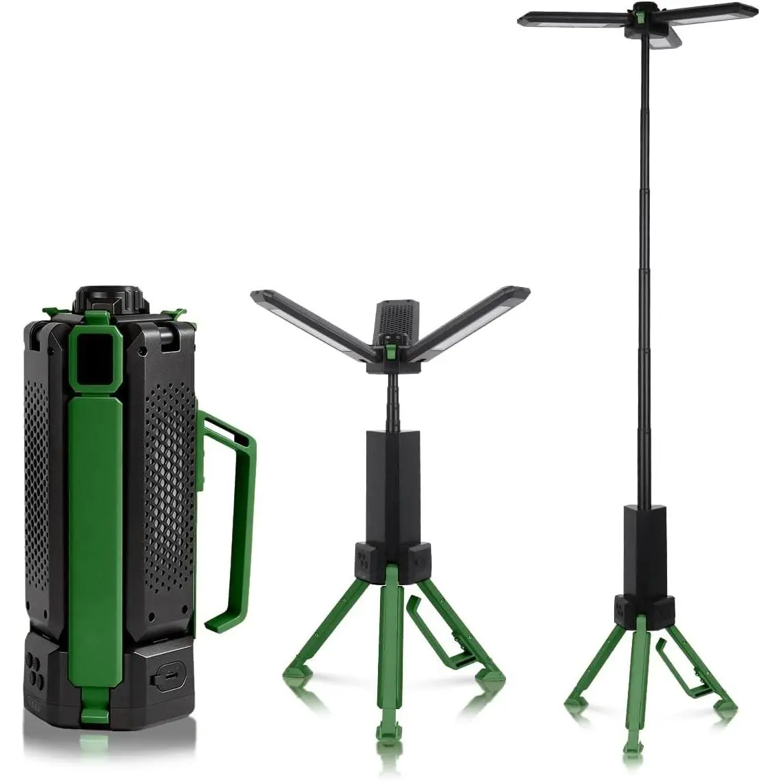 15000mAh Rechargeable Telescopic Camping Light, Portable Flashlight & Lantern with Reinforced Tripod Base, Height Adjustable Dimmable Tent Light, Power Bank for Outdoor BBQ, Hiking, Job Site, Green