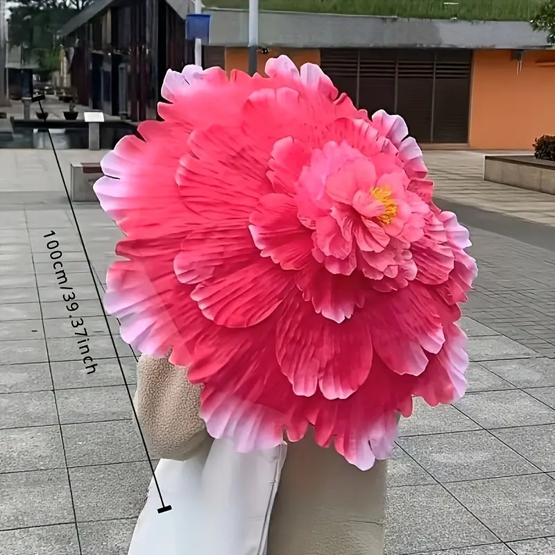An elegant pink peach blossom parasol with an artistic vibe, creative design, 8 carbon fiber ribs, manual opening/closing, polyester fabric, suitable for outdoor use, travel, camping, parties, and performances - a stylish home decor accessory
