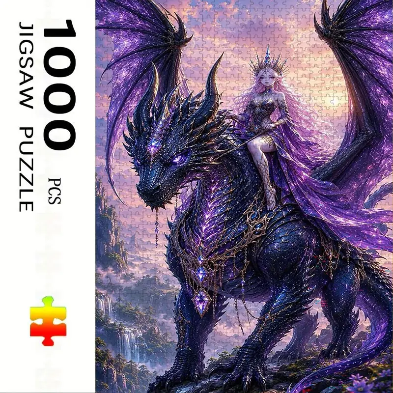 1000 Piece Princess Riding Dragon Puzzle, Large Adult Family Interactive Toy, DIY Home Decor, Holiday Theme, Durable Puzzle Gift