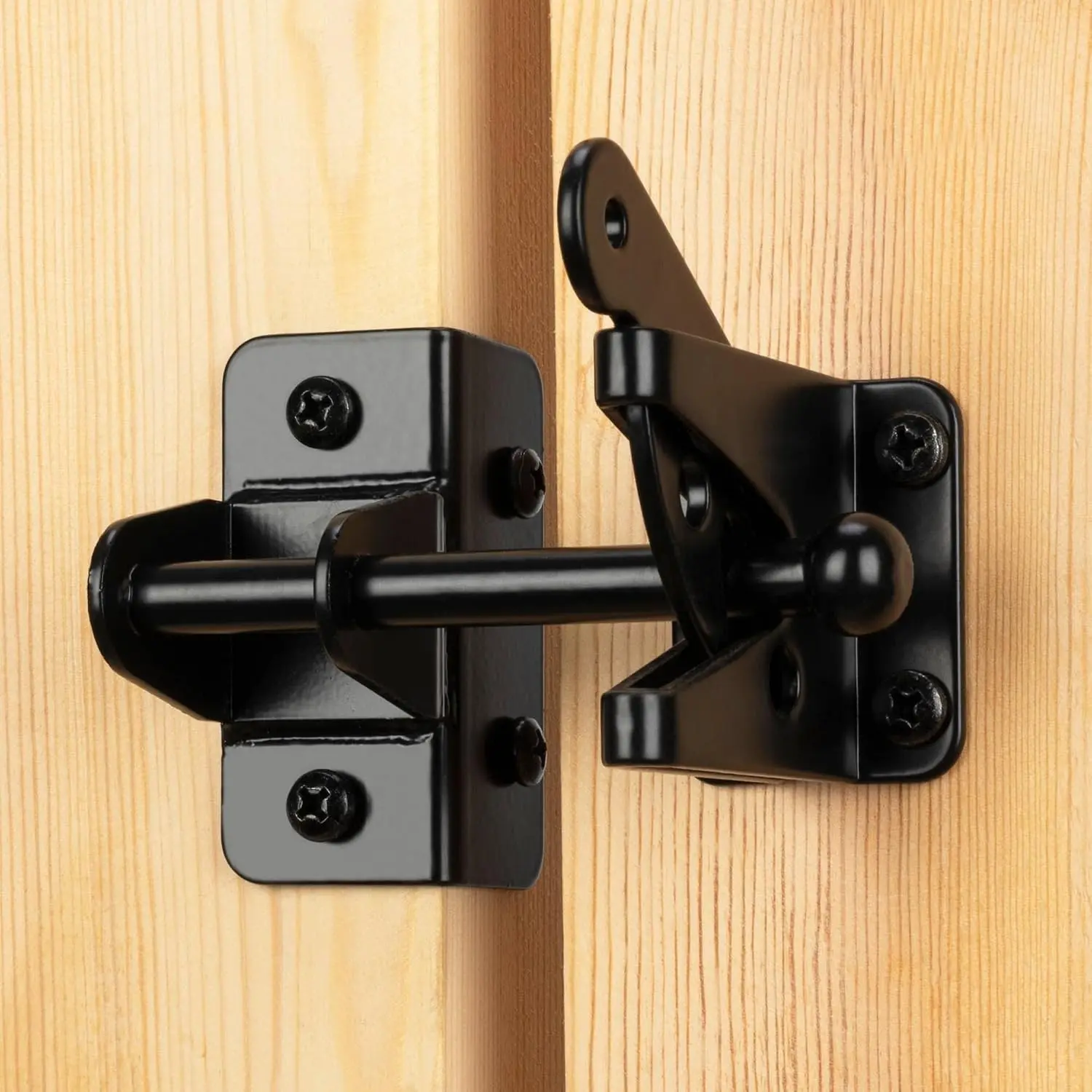 4" Self-Locking Gate Latch for Wooden Fence Gravity Latch, 1pcs | Automatic Heavy Duty Fence Latch, Privacy Door Latches for metal gates, Secure Pool Garden Shed, Black, Normal
