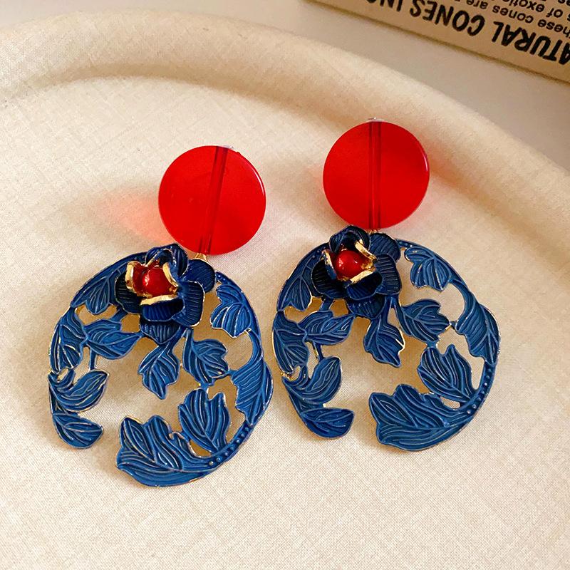 Silver Needle Resin Flower and Leaf Chinese Style Earrings, New Chinese Style Unique Design Ear Drops, Vintage Cheongsam New Style Jewelry for Women