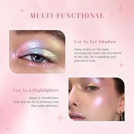 Holographic Rainbow Chameleon Eyeshadow, HANDAIYAN Multichrome Highlighter for Face Body Festival Makeup