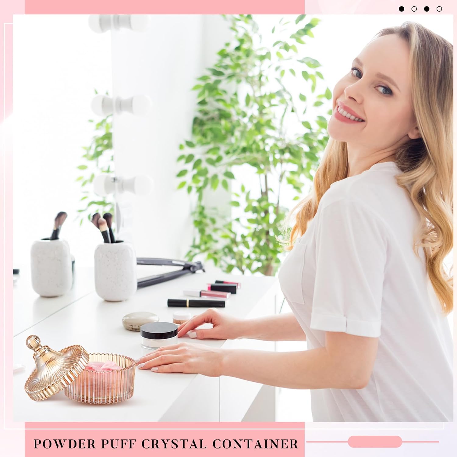 1 2 Body Powder Suction Cups 1 Glass Container Dry Cosmetic Powder Applicator with Dust Proof Cover Amber Iridescent Party Gift