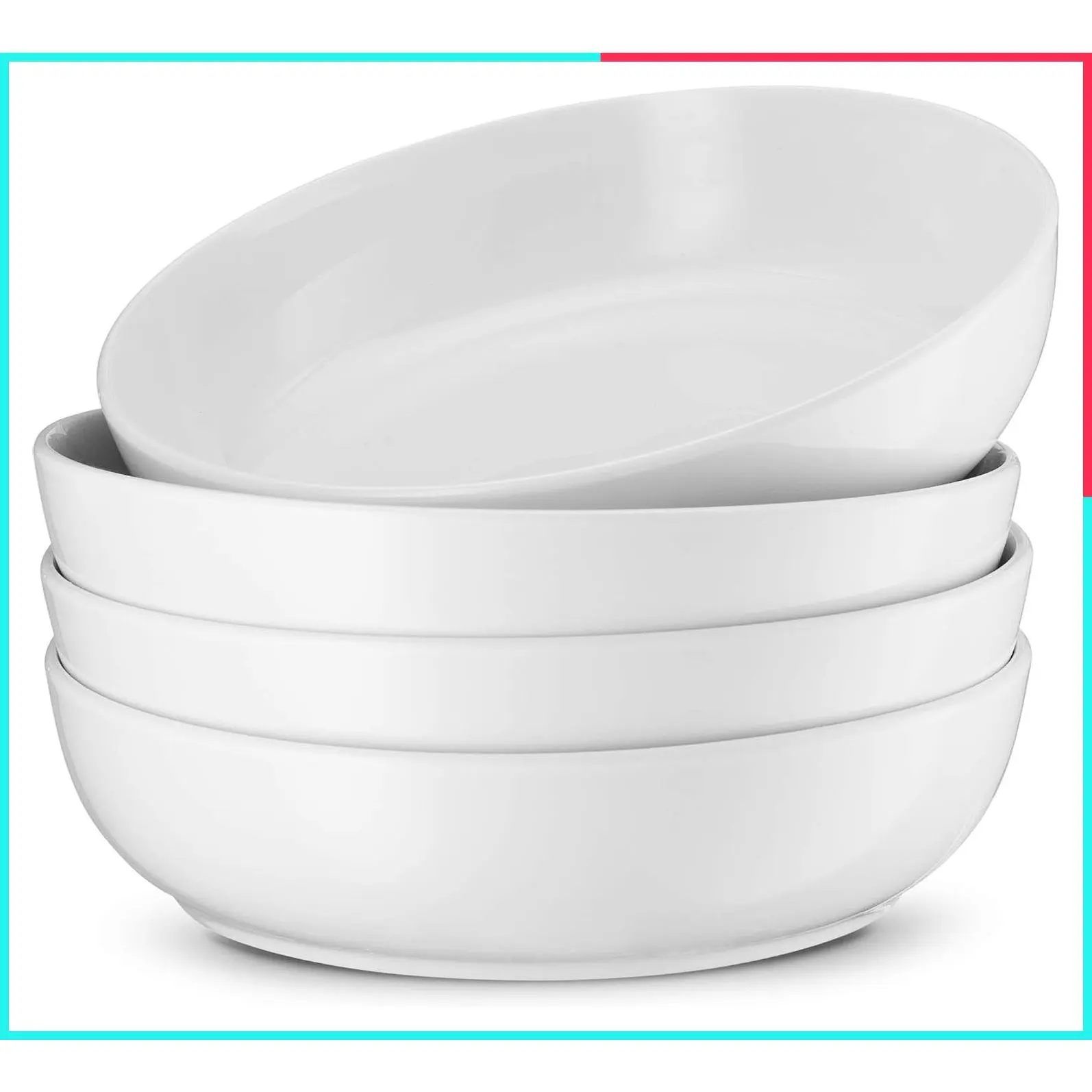Ceramic Pasta and Salad Bowls, 40 oz Large Serving Bowls for Soup, Microwave & Dishwasher Safe, Set of 4, White