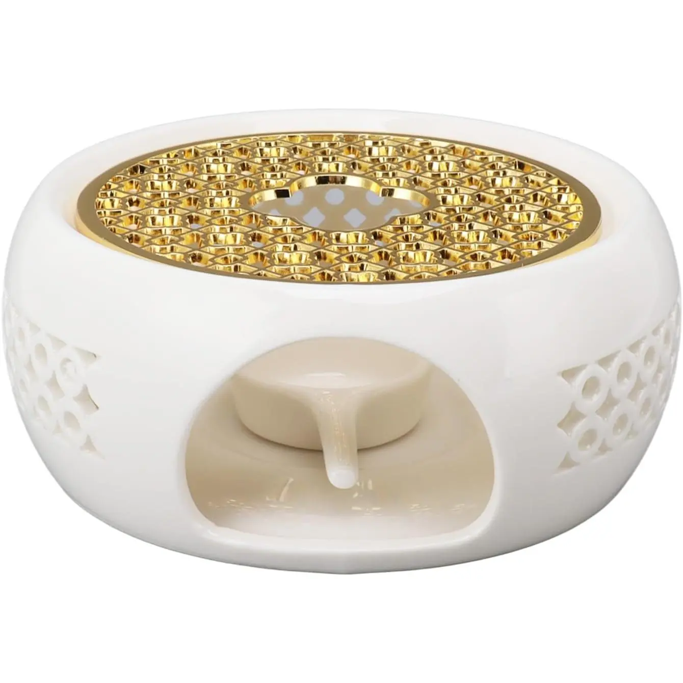 Porcelain Iron Teapot Warmer, Modern Tealight Heater with Hollow Body, Concave Base, and High Temp Res. Alloy Cushion for Tea Pots, Tea Light