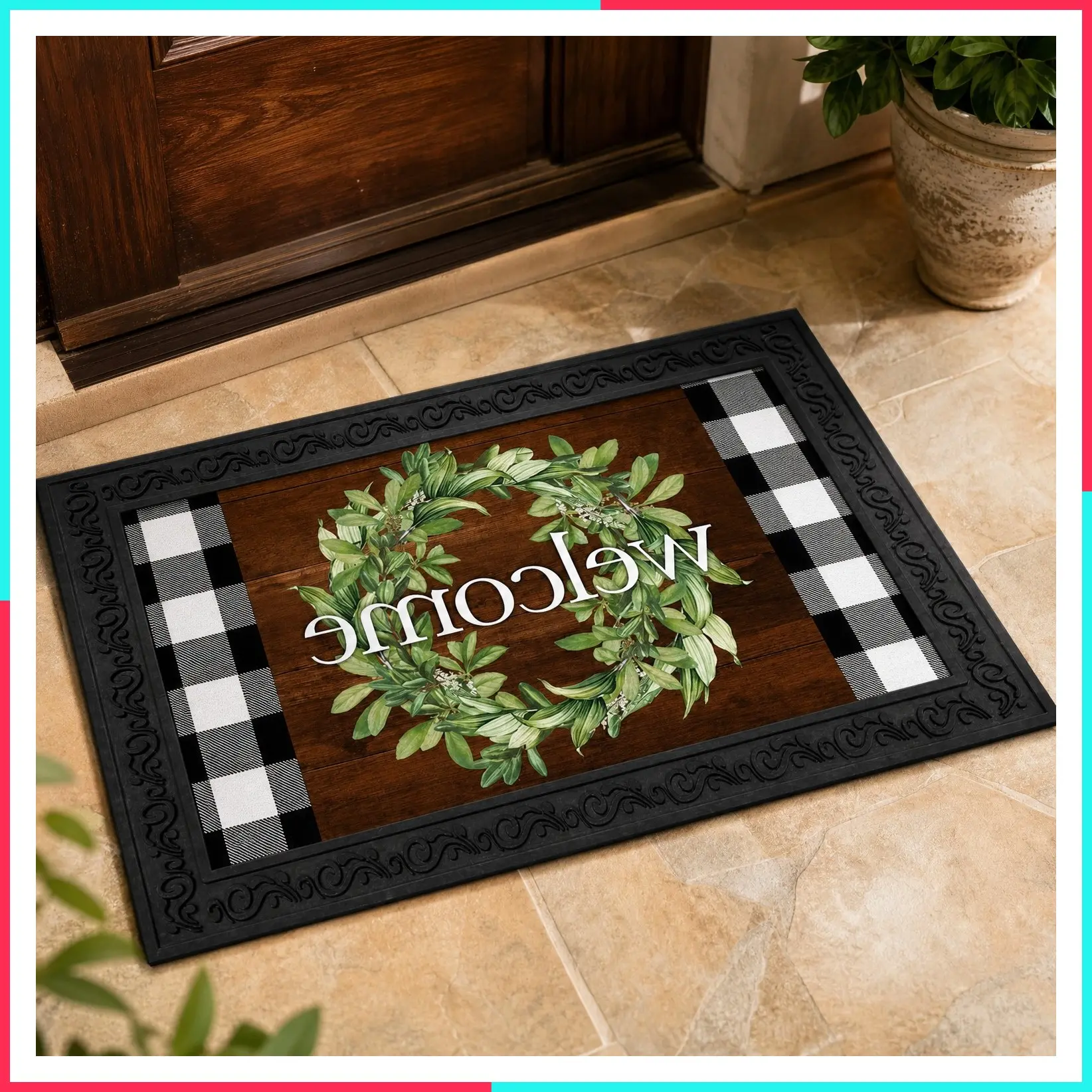 30x18 Inch Indoor Outdoor Farmhouse Wreath Spring Doormat