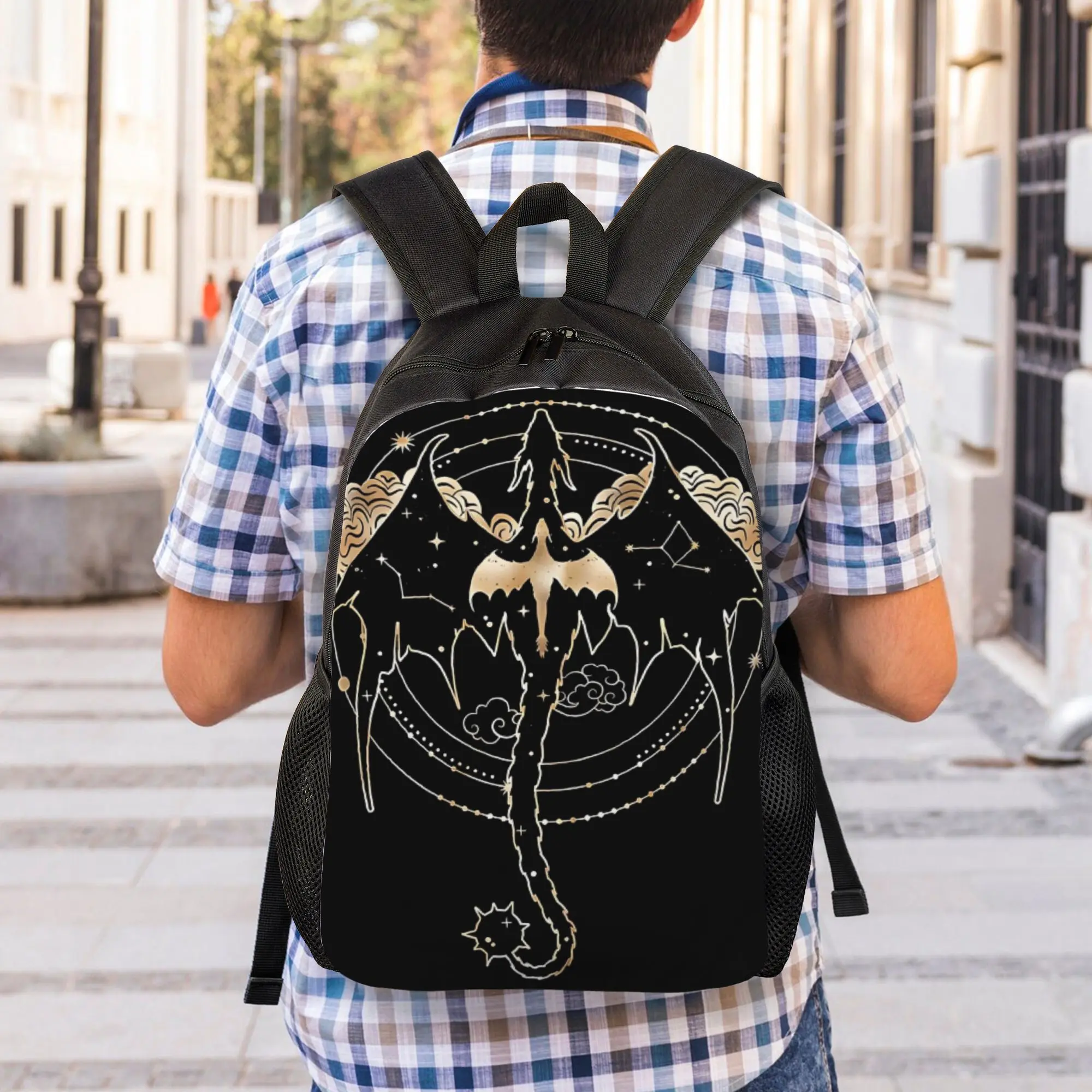 Large Fantasy Dragon Backpack, 17-Inch Water Resistant Bag with Constellation Print for Travel, Back to School Gift for Holidays, Birthdays, Hiking Backpacks, Camping
