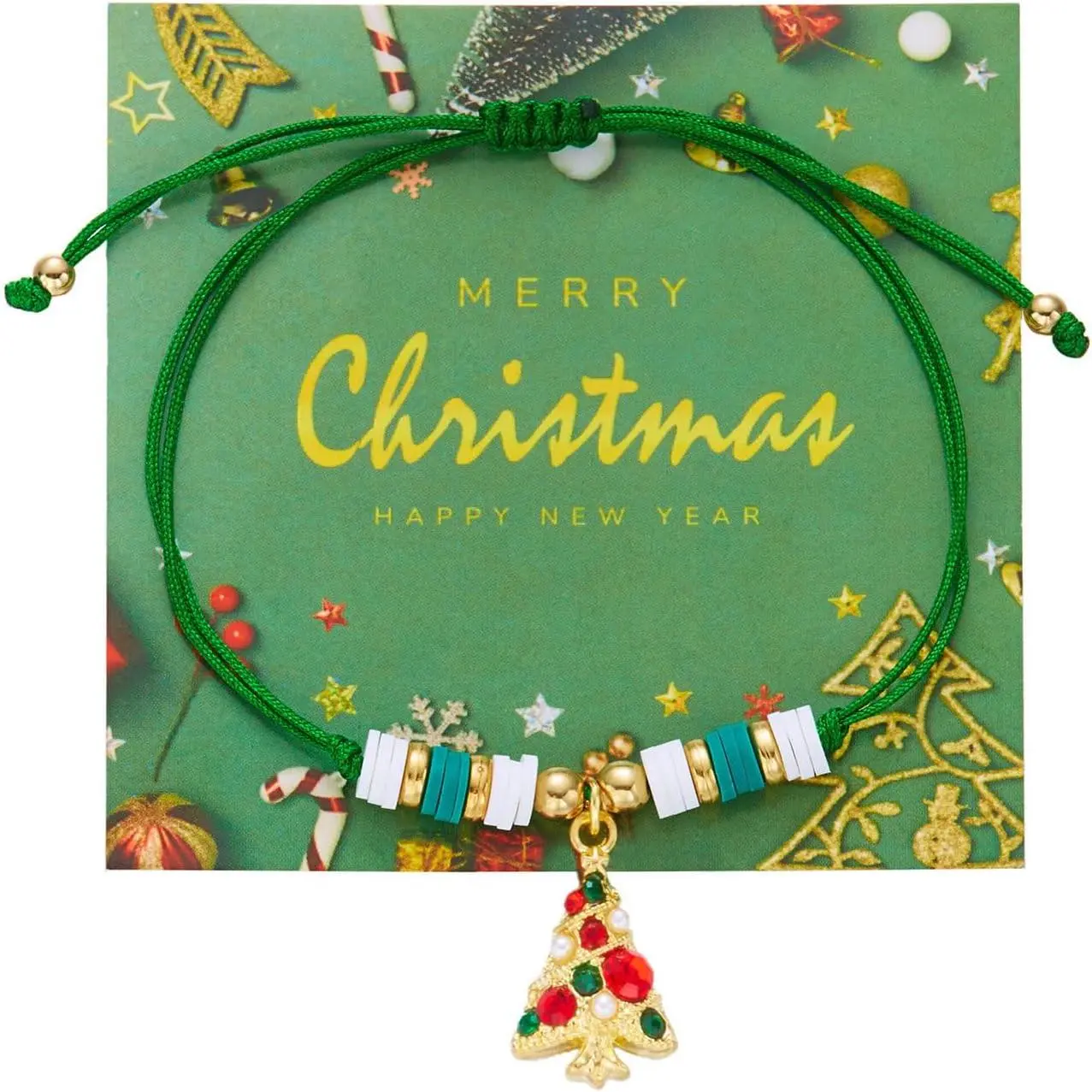 Christmas Beaded Bracelets for Women Snowflake Snowman Christmas Tree   Stretch Bracelet with Wish Card Creative