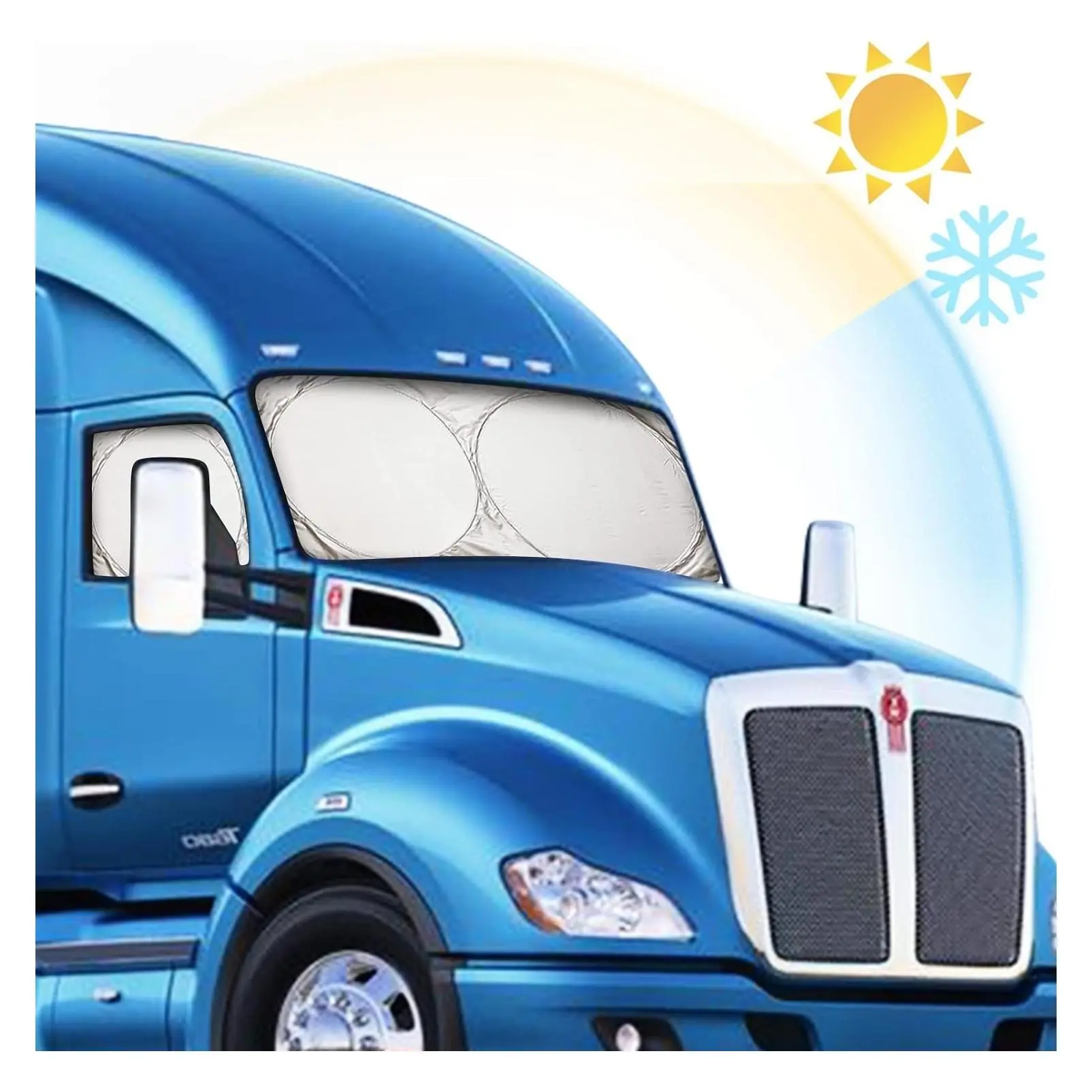 Semi-Truck Sun Shade for Windshield and Side Windows, 300T Maximum Coverage Sunshade, Blocks Sun Heat Rays, Fits Semi, Commercial & Big Rig Trucks, RV (Side Velcro)Gift