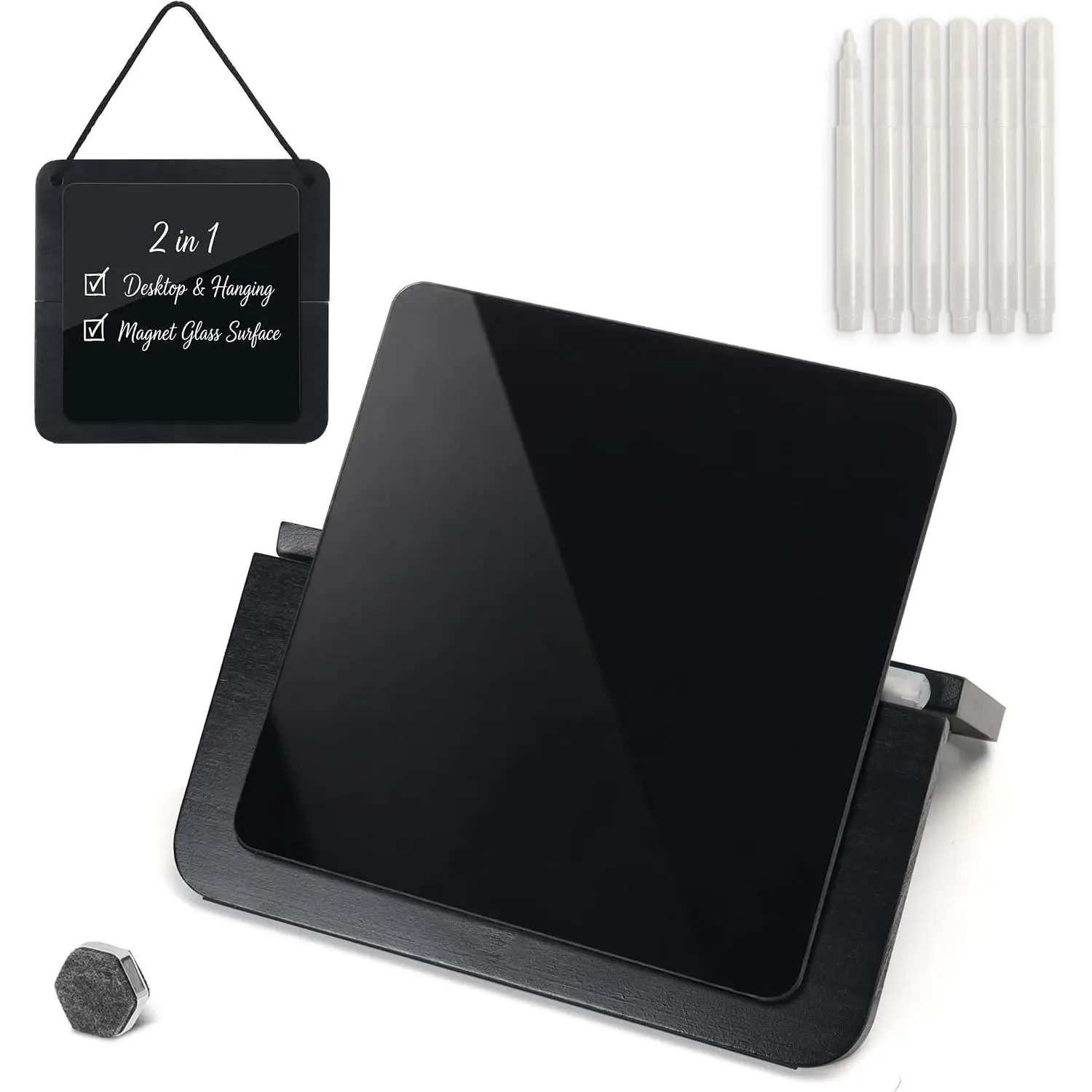 Foldable Square Shape Glass Desktop Whiteboard with Stand - 2-in-1 Tabletop Dry Erase Set, Adjustable Mini Board with Rustic Rope, Office Tools for Office, School