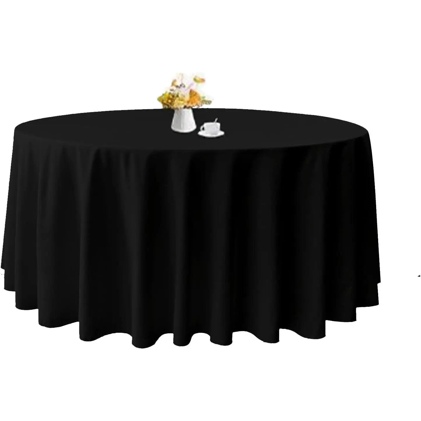 TWINPRET Round Tablecloth 70 Inch, Black Waterproof Washable Polyester Table Cloth - Stain & Oil Resistant Circle Table Cover for Indoor Outdoor Dining, Patio, Party (Fits 24-48 Inch Tables)