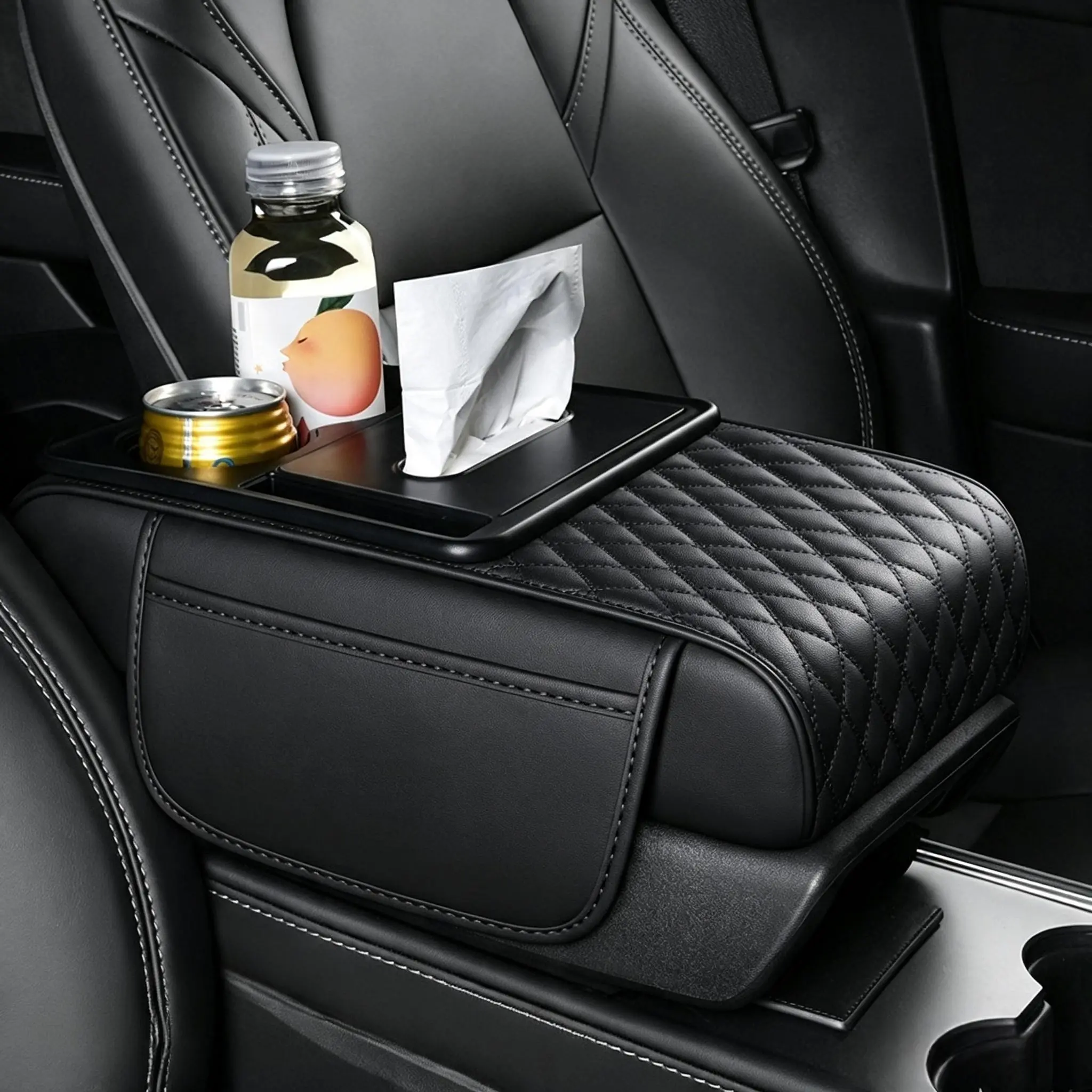 Car Armrest Box Pad 5 in 1 Mobile Phone Holder Multifunctional Car Paper Box Thicken Height Arm Rest Cushion Car Storage Box