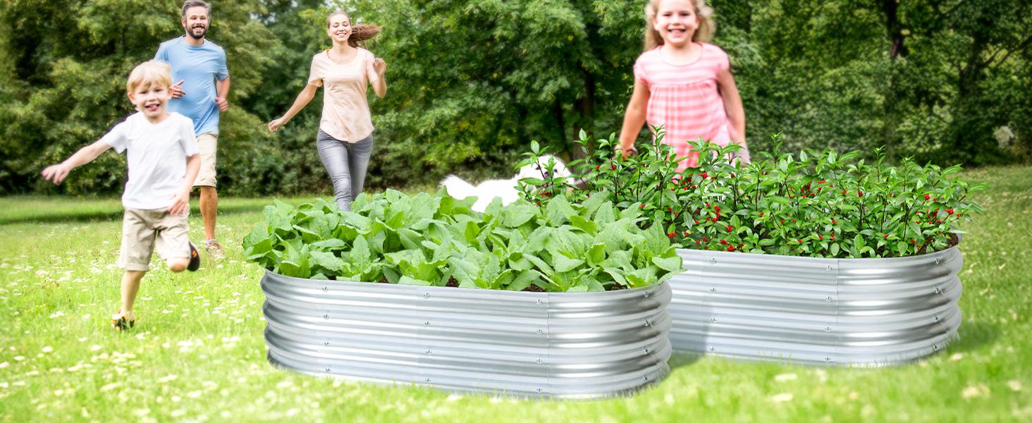 2PCS Galvanized Raised Bed Kit, 4 x 2 x 1 Ft, Oval Planter Boxes for Vegetables, Flowers, and Herbs, Use, Silver