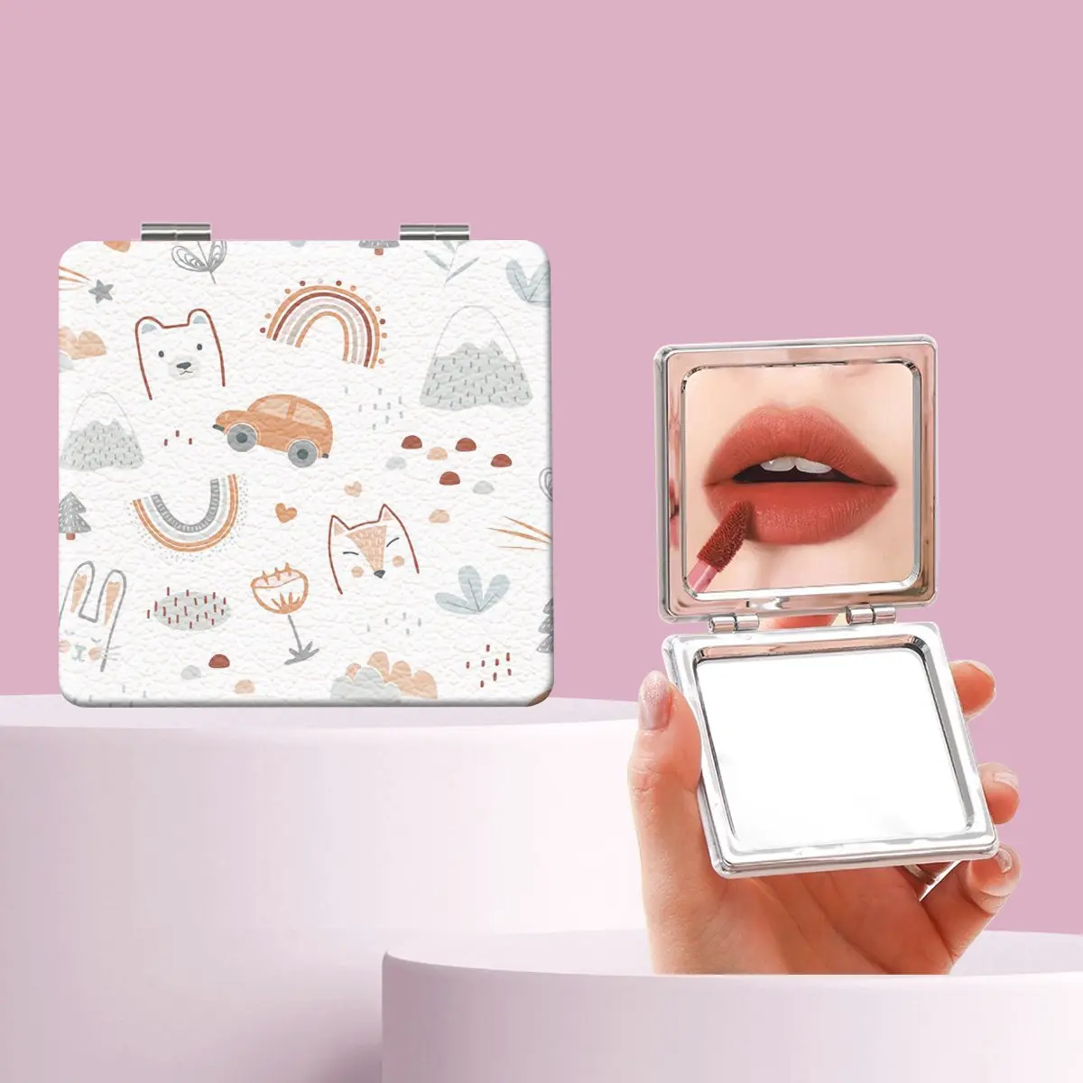 Cute Rainbow Car Animal Makeup Mirror, Foldable Mini Handheld Mirror, Perfect Gift for Sisters, Friends, Girls, Weddings, Holidays