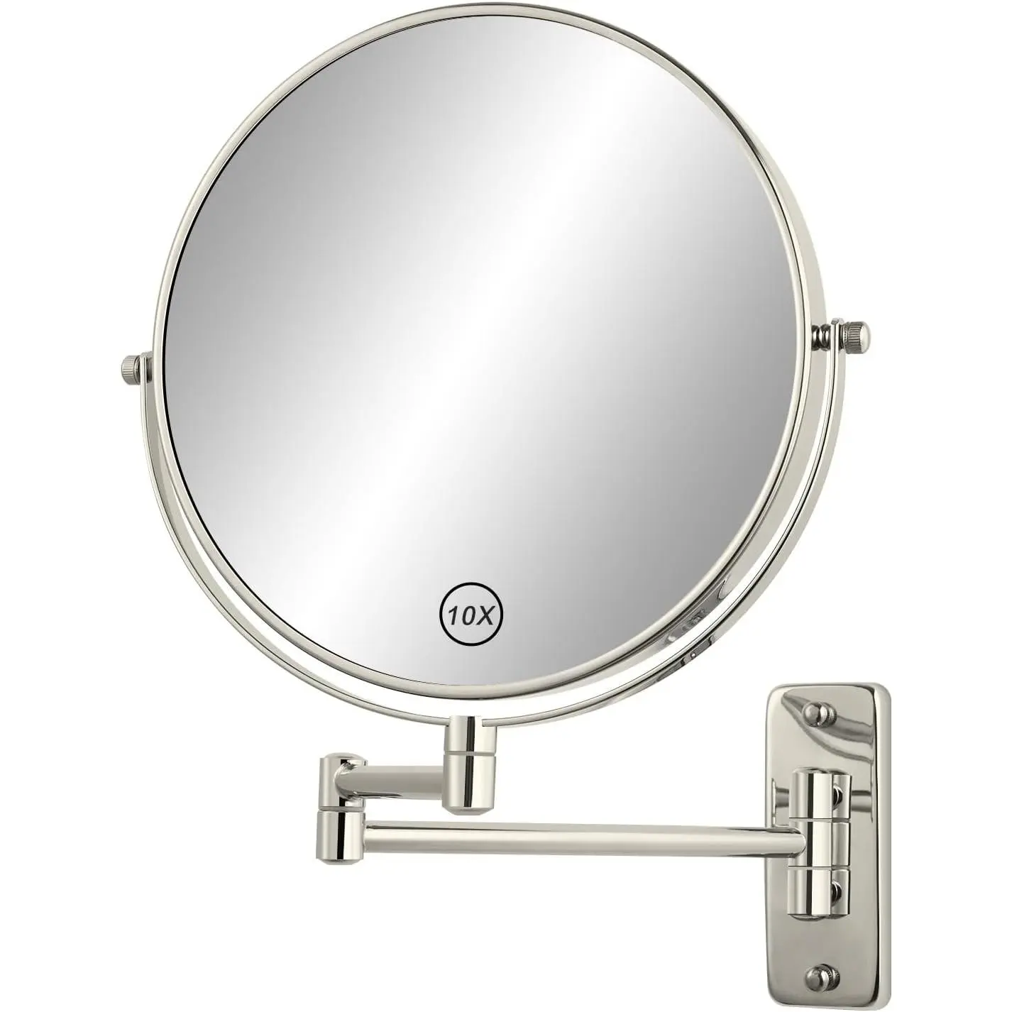 8" Wall Mount Magnifying Mirror, 1X/10X Double-Sided Makeup Mirror Wall Mounted with Extendable Folding Arm, 360° Rotation, Brushed Nickel, Perfect for Shaving & Makeup in Bathroom (No Light)